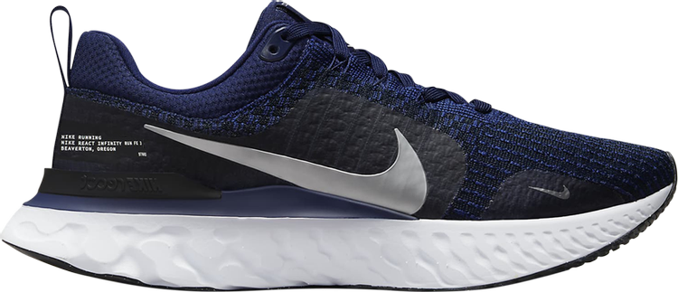 

Кроссовки Nike React Infinity Run Flyknit 3 'College Navy Metallic Silver', синий, Синий;черный