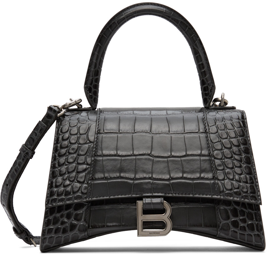 

Серая маленькая сумка с ручкой под крокодила и верхней ручкой Balenciaga
