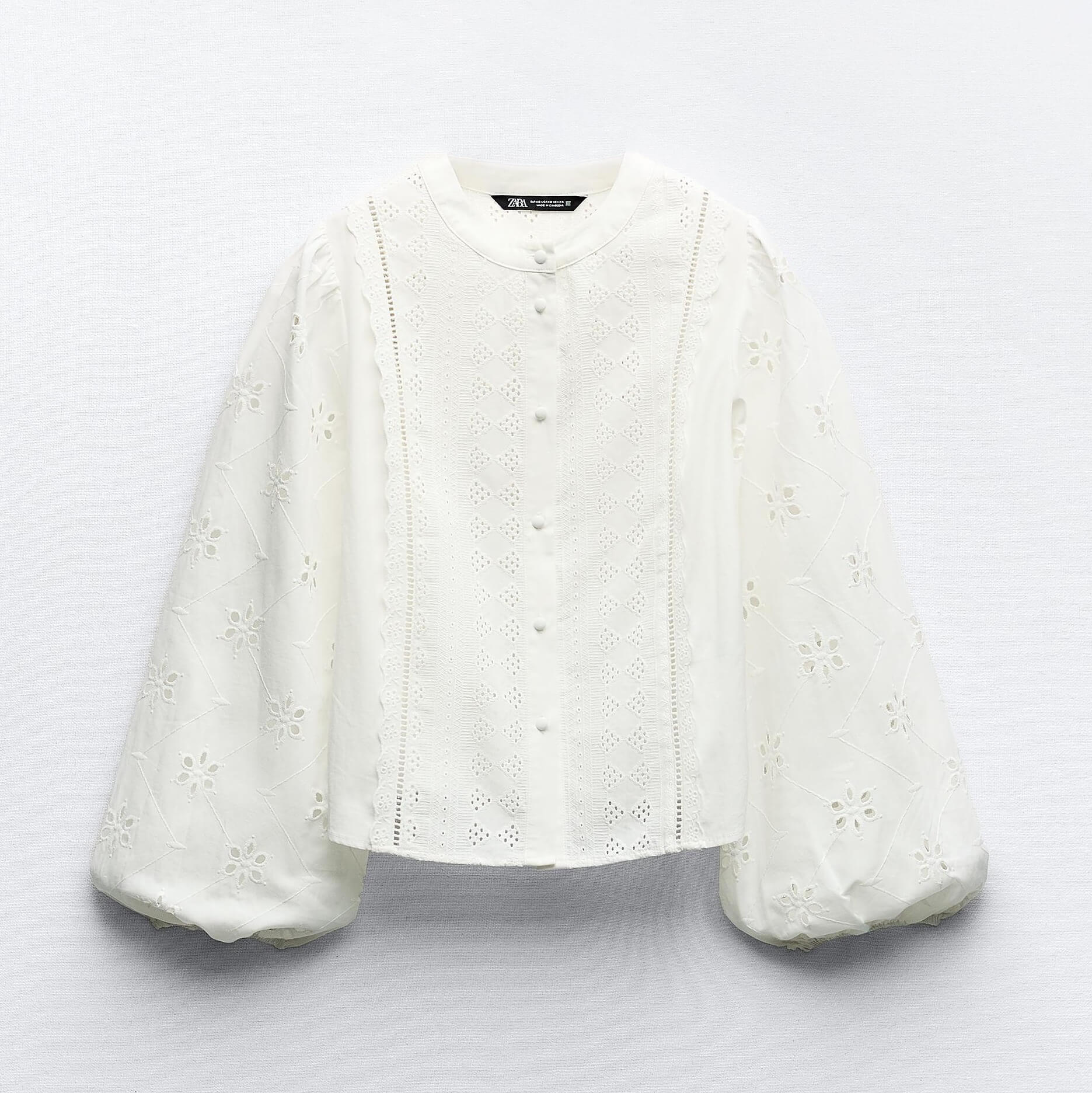 Блузка Zara With Cutwork Embroidery, белый блузка с круглым вырезом с отделкой и длинными рукавами 42 fr 48 rus черный