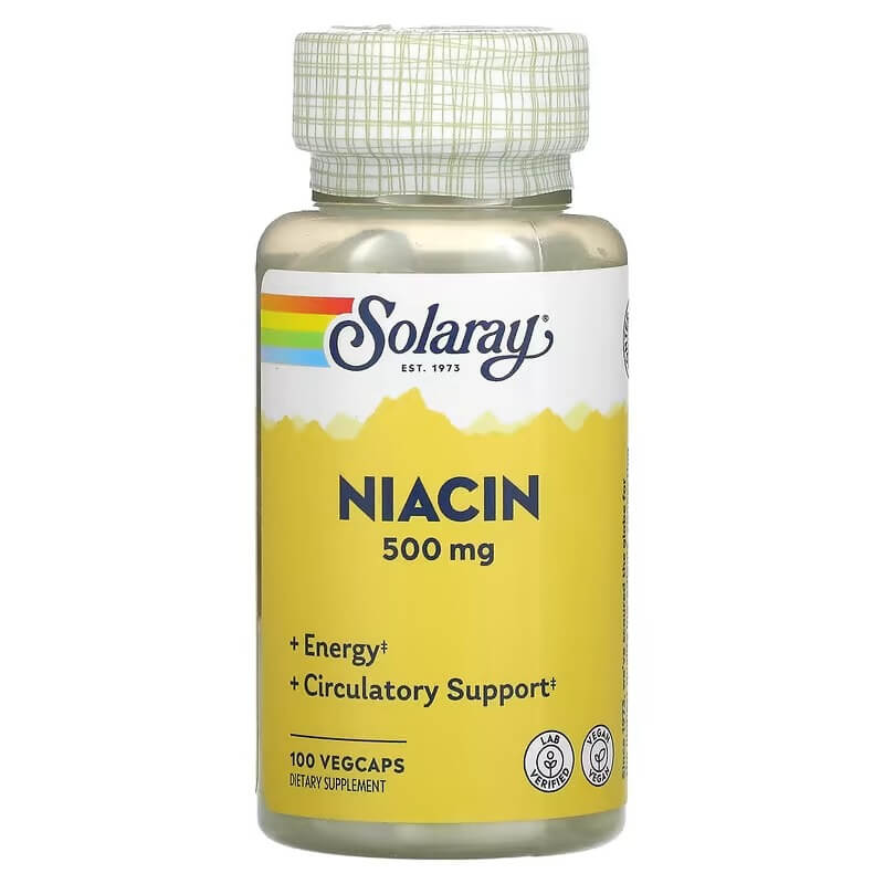 Ниацин Solaray 500 мг, 100 растительных капсул ниацин solaray 500 мг 100 растительных капсул