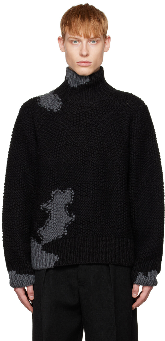 

Черно-серая водолазка вязки интарсия ZEGNA, Черный