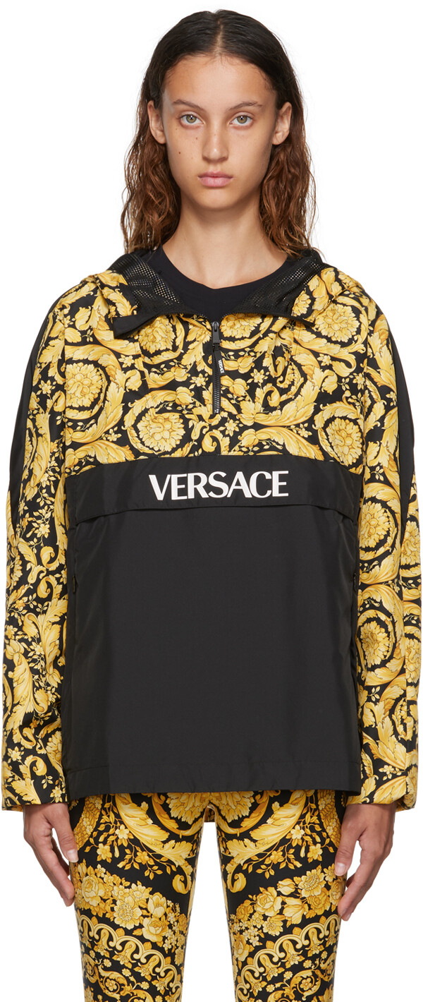 

Черно-золотая худи Barocco с молнией до половины Versace Underwear, Черный