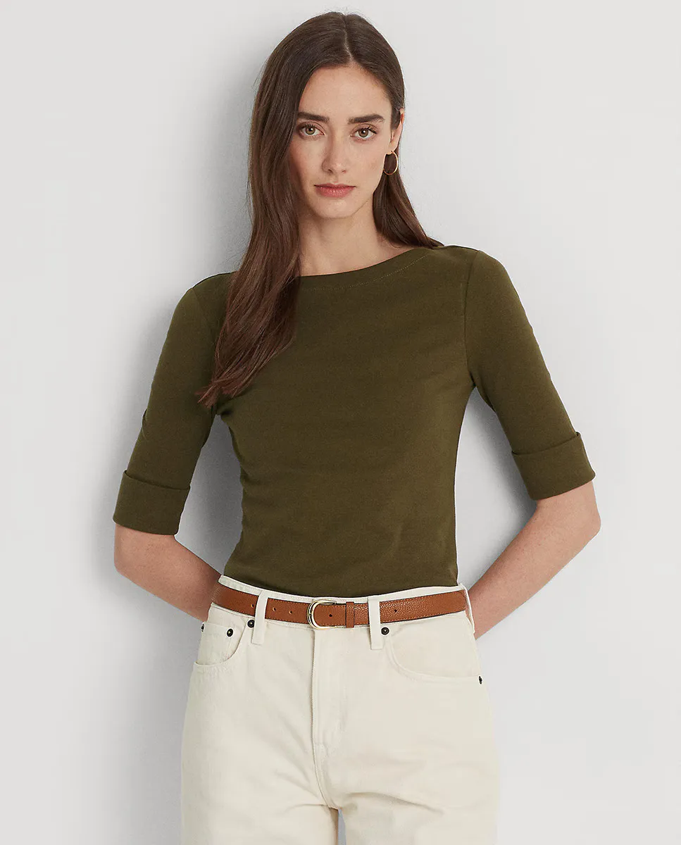 

Женская хлопковая футболка с вырезом «лодочка» Lauren Ralph Lauren, зеленый