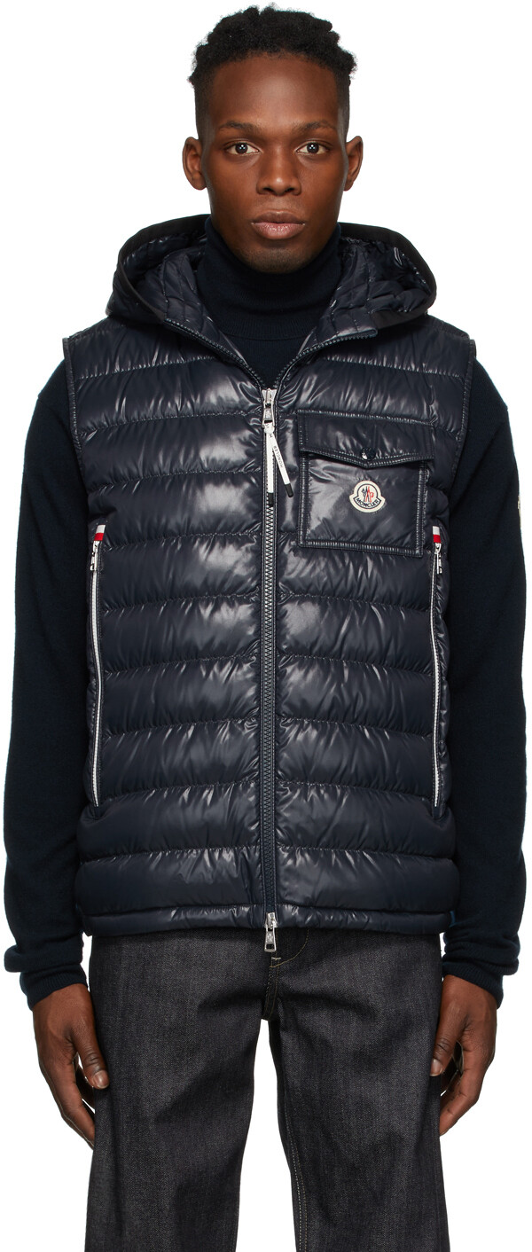 

Темно-синий пуховый жилет раго Moncler