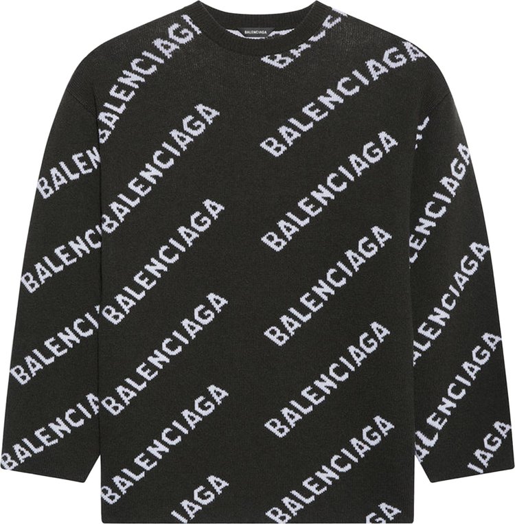 Толстовка Balenciaga Allover Logo Crewneck 'Khaki/White', зеленый - фото