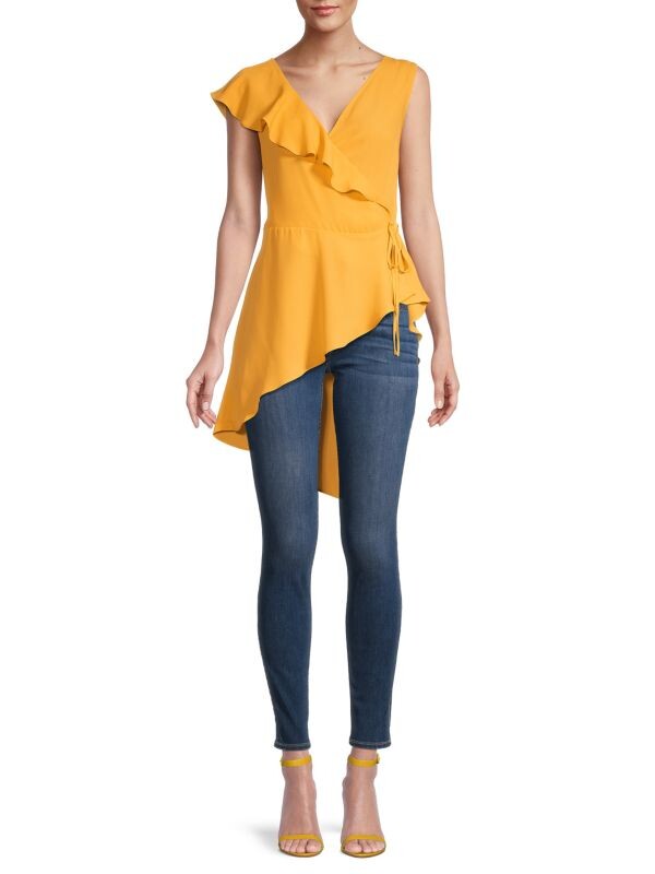 

Асимметричный топ с развевающейся отделкой BCBGMAXAZRIA Fruit dove