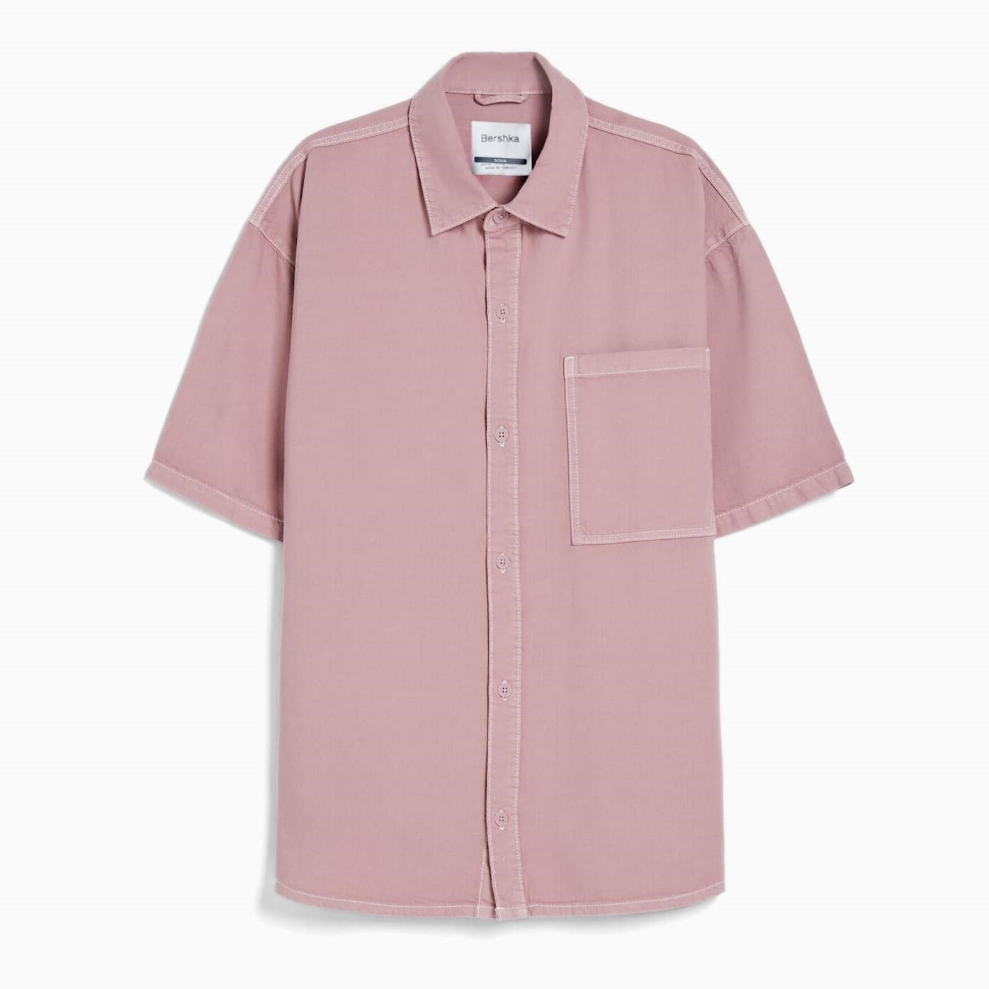 

Рубашка Bershka Oversized Short Sleeve, розовый