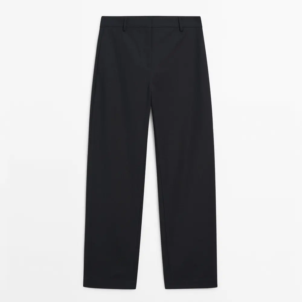 

Брюки Massimo Dutti Cotton Blend Cropped Straight-fit, темно-синий