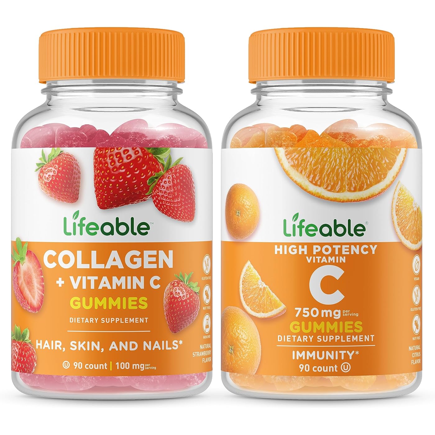Набор витаминов Lifeable Collagen + Vitamin C & Vitamin C 750 mg, 2 предмета, 90 таблеток набор витаминов lifeable vitamin c 1050 mg