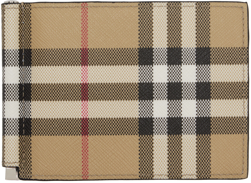 

Бежевый кошелек с зажимом для денег в винтажную клетку Burberry