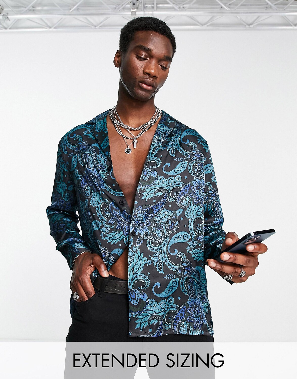 

Свободная атласная рубашка с принтом пейсли ASOS DESIGN