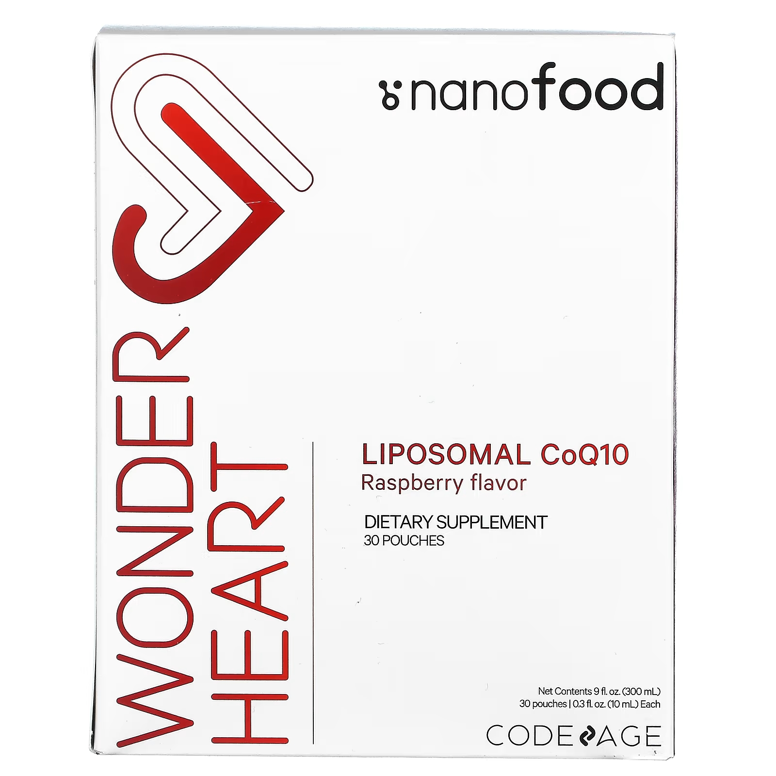 Codeage Nanofood Wonder Heart липосомальный коэнзим Q10 малина, 30 пакетиков ежедневная формула codeage nanofood для липосомальной доставки незаменимых витаминов омега 3 30 пакетиков
