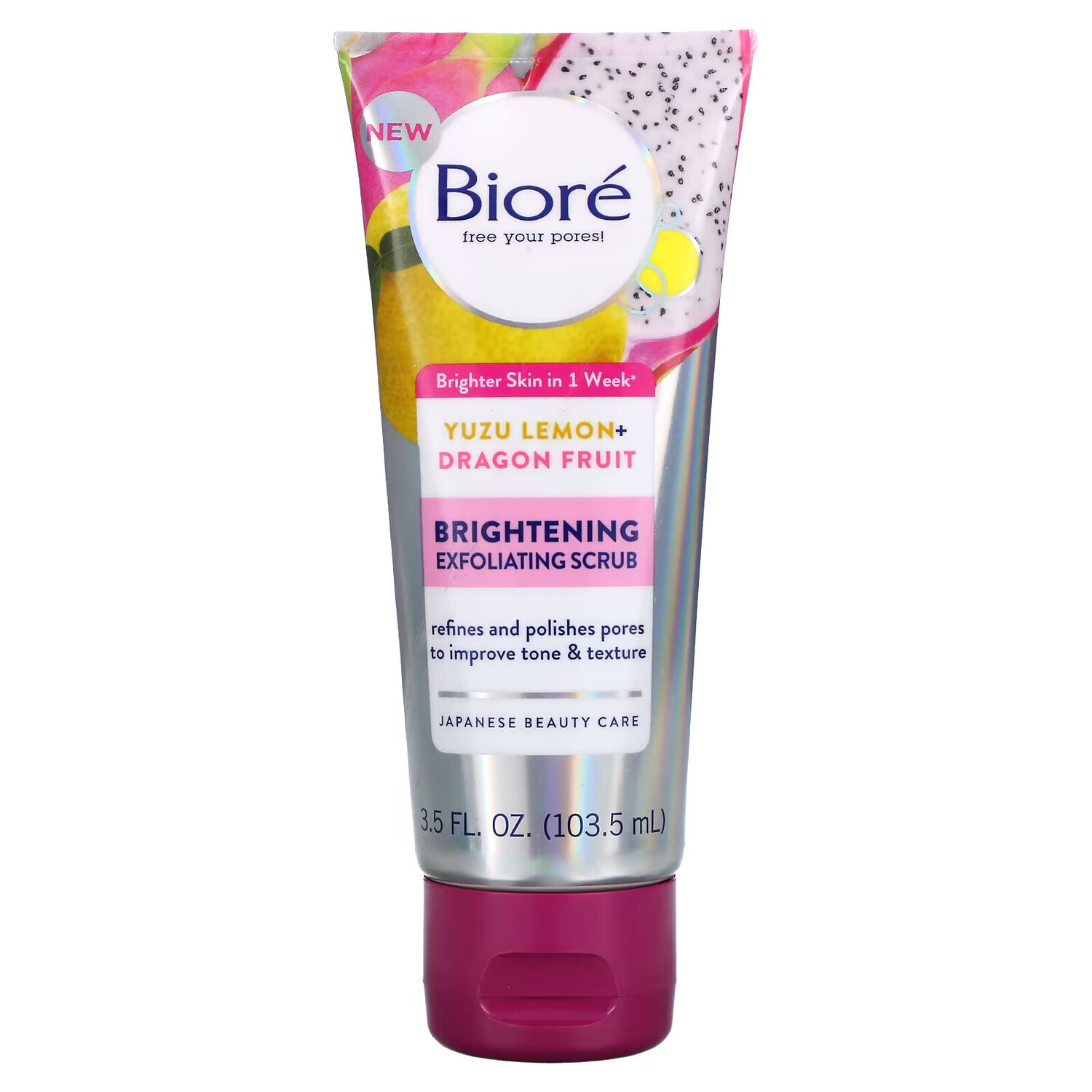 

Biore, Осветляющий отшелушивающий скраб, Yuzu Lemon + Dragon Fruit, 3,5 жидких унции (103,5 мл)