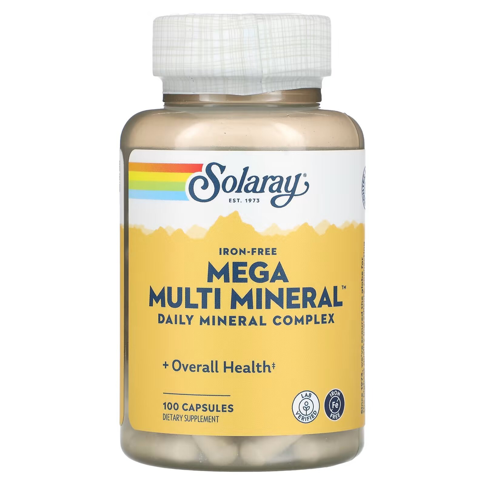 Solaray, Mega Multi Mineral, Без железа в составе, 100 капсул - фото