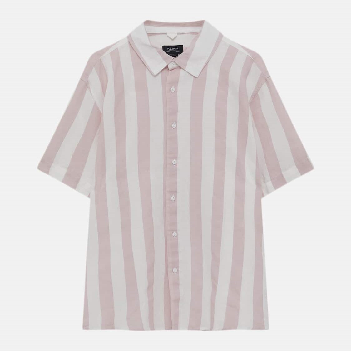 

Рубашка Pull&Bear Linen Striped Short Sleeve, белый/розовый