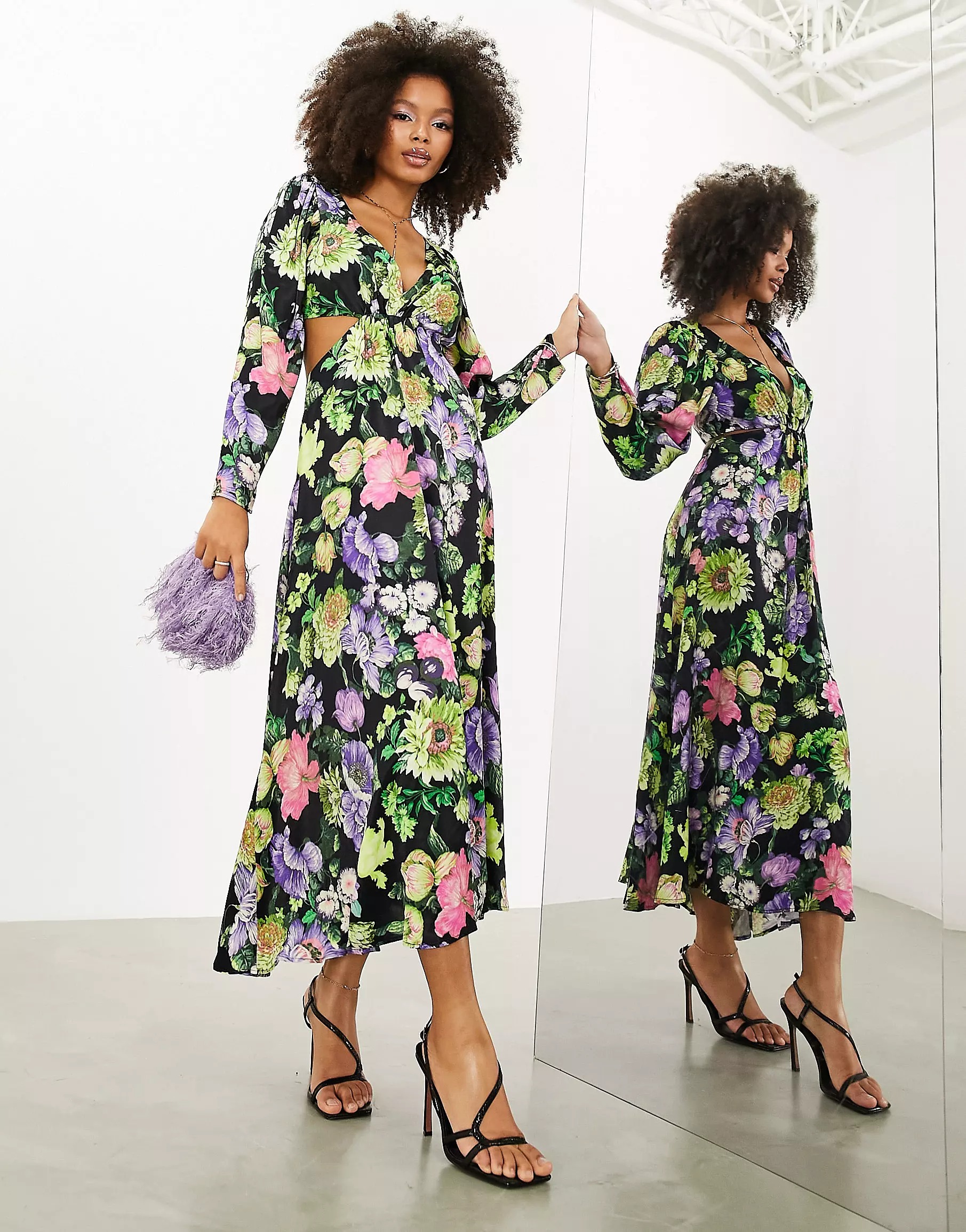 Платье Asos Edition Satin Floral Print, черный 2021 new satin floral print women