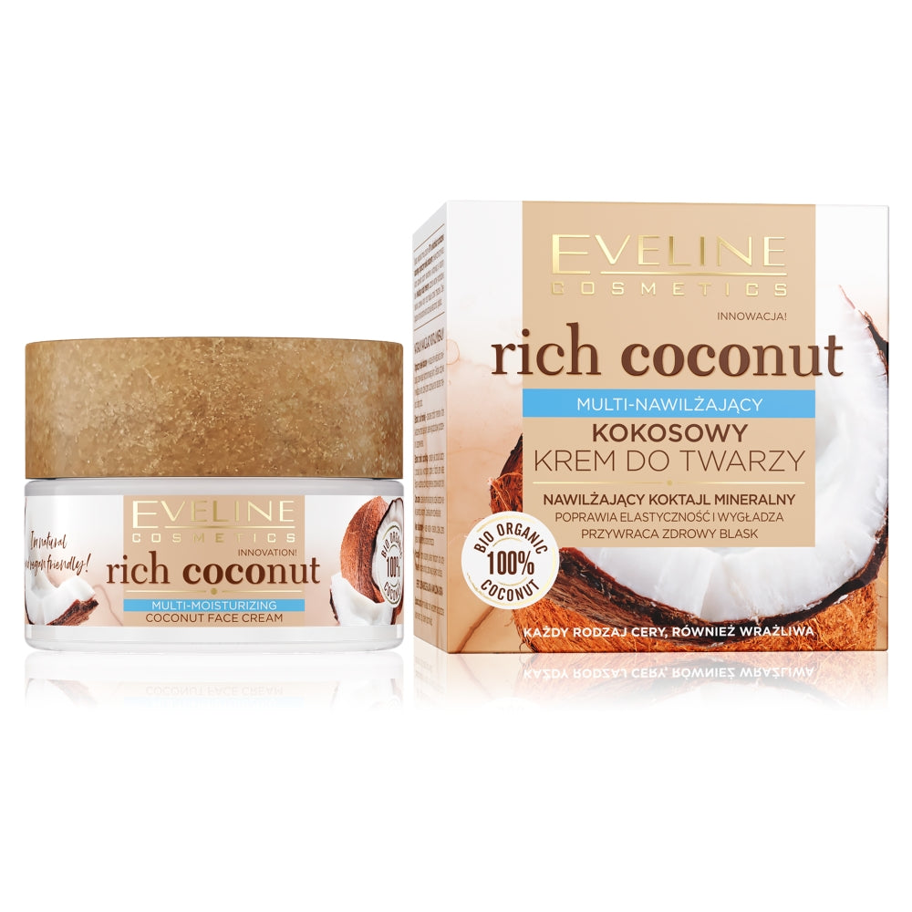 цена Eveline Cosmetics Rich Coconut мультиувлажняющий кокосовый крем для лица 50мл