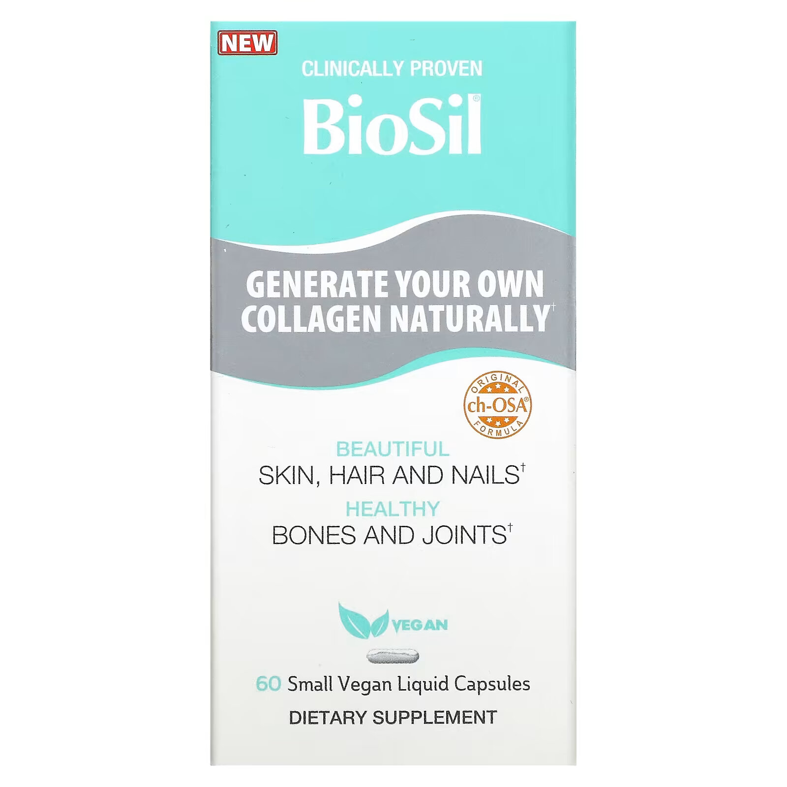 BioSil, Advanced Collagen Generator, средство для стимулирования производства коллагена, 60 маленьких веганских капсул