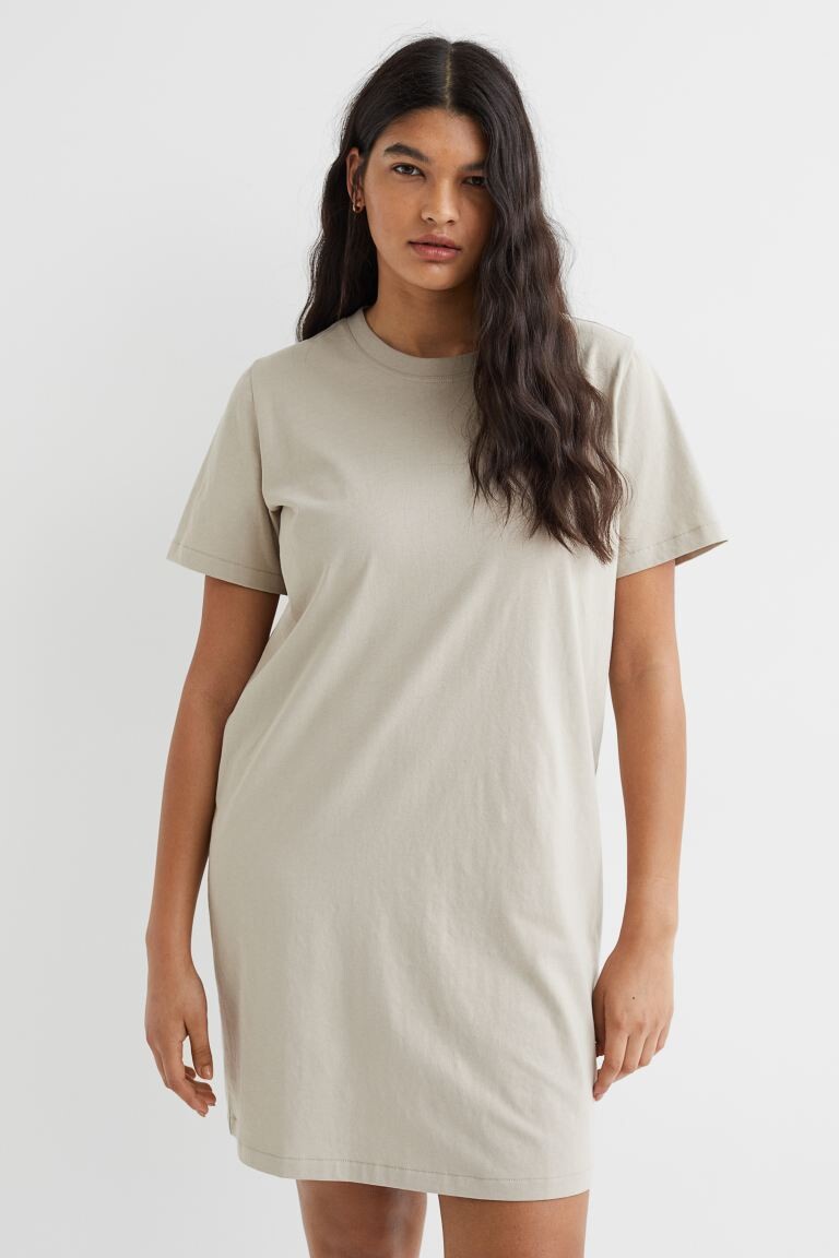 

Хлопковое платье-футболка H&M, светло-серый бежевый