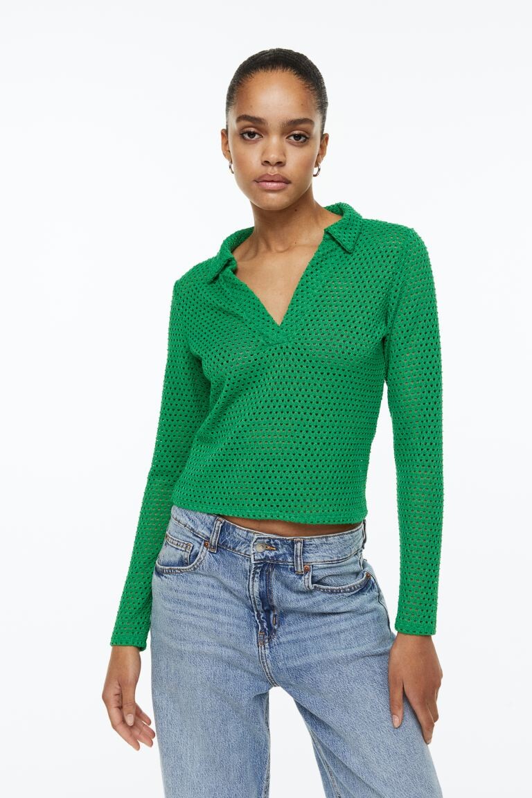 

Трикотажный топ с воротником H&M, зеленый