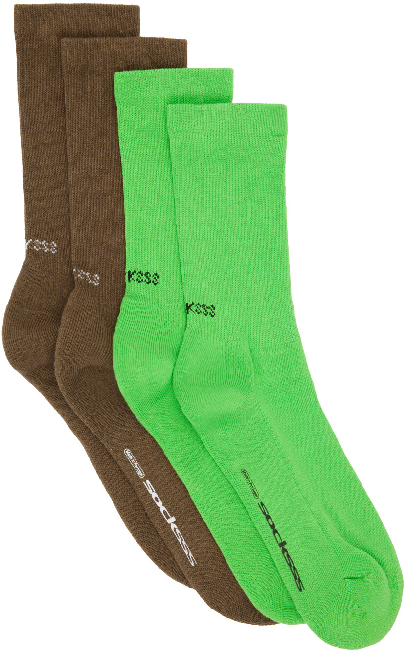 

Набор из двух коричневых и зеленых носков SOCKSSS