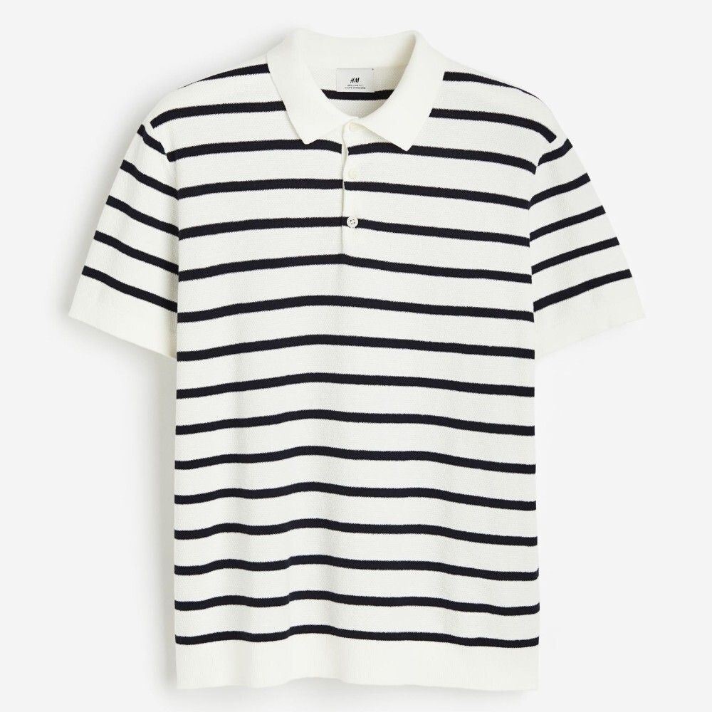 

Футболка-поло H&M Regular Fit, кремовый/темно-синий
