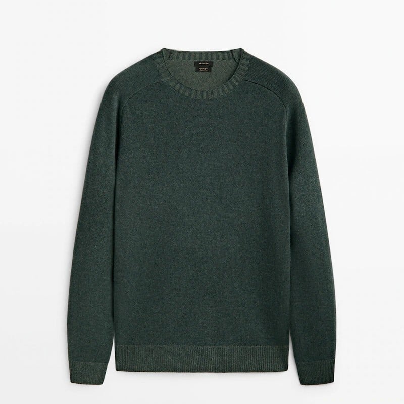 

Свитер Massimo Dutti Extra Fine Wool Blend Crew Neck, темно-зеленый