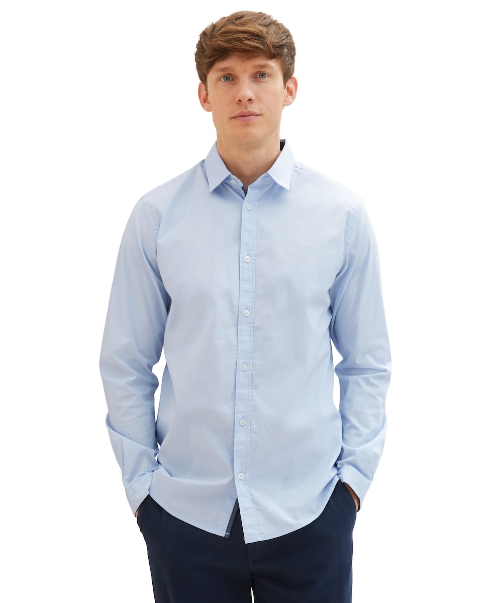 Однотонная мужская рубашка светло-синего цвета Tom Tailor, светло-синий