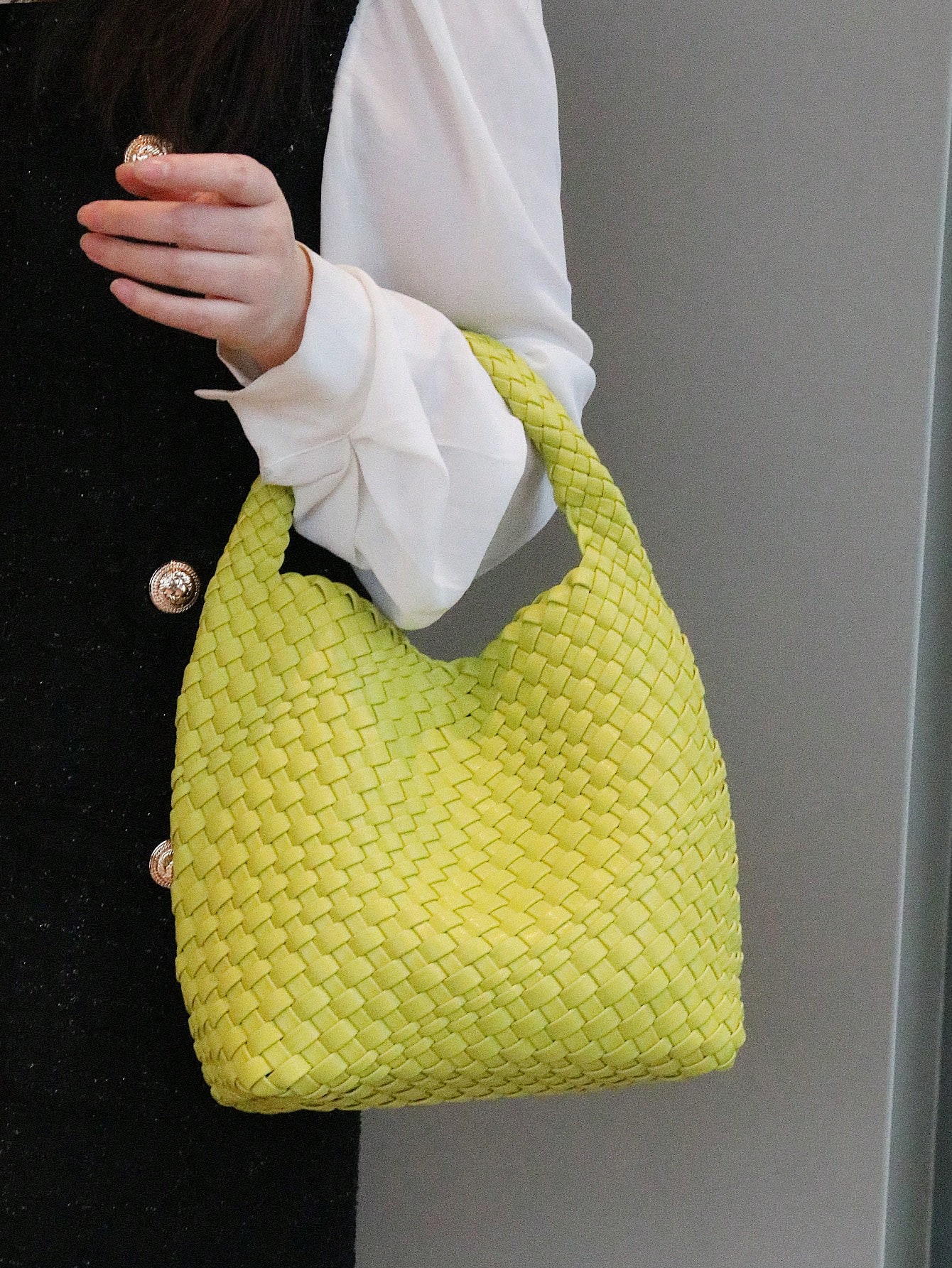 Новая модная тканая сумка на одно плечо с завязками в винтажном стиле русалки, флуоресцентный желтый
