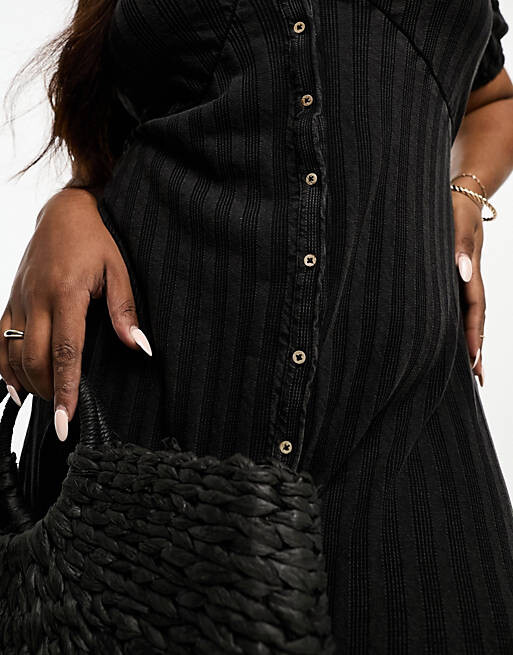 

Черное чайное платье миди с пуговицами спереди ASOS DESIGN Curve