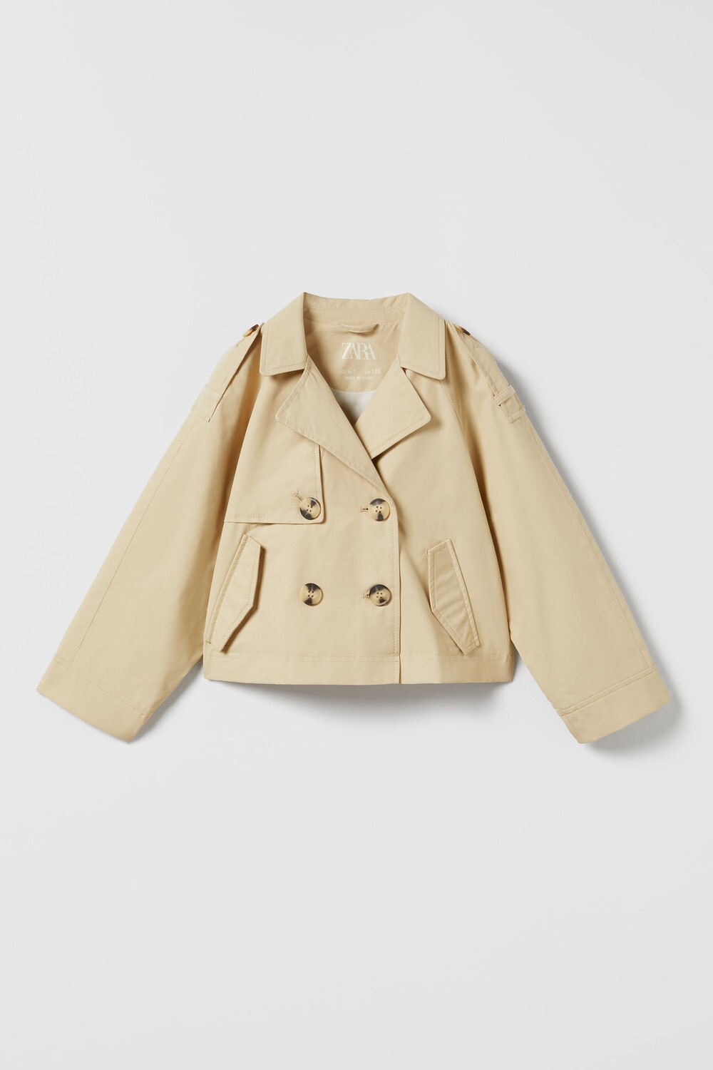 

Короткий двубортный тренч Zara, бежевый
