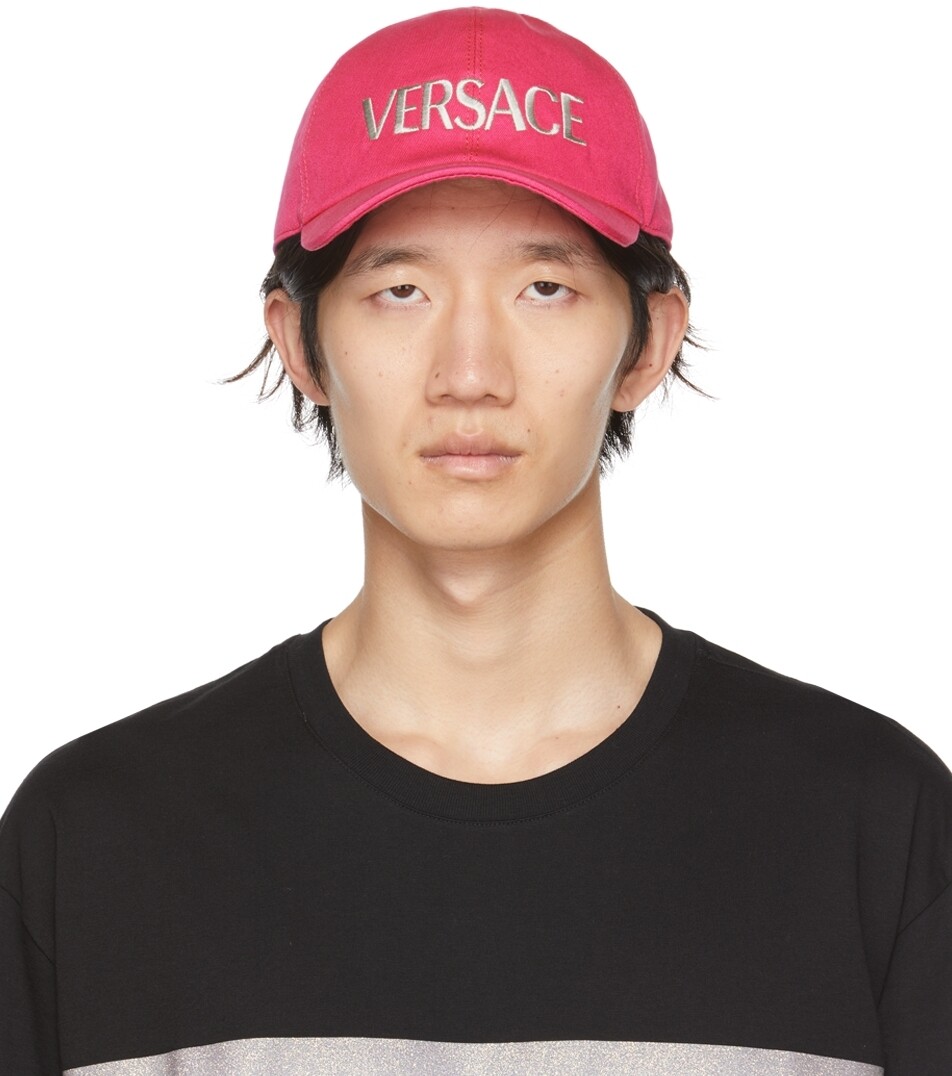 

Розовая и серебряная кепка с вышитым логотипом Versace