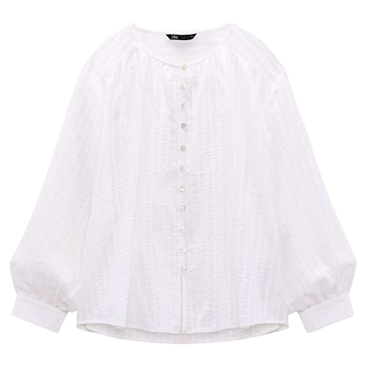 

Блуза Zara Cotton With Metallic Thread, желтовато-белый