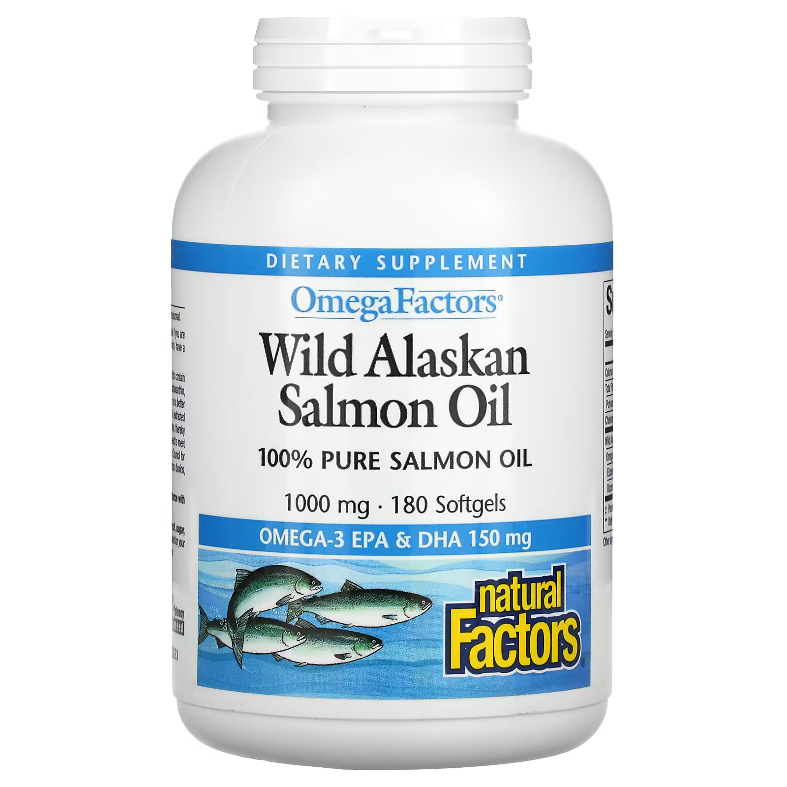 Natural Factors, Omega Factors, жир дикого аляскинского лосося, 1000 мг, 180 капсул