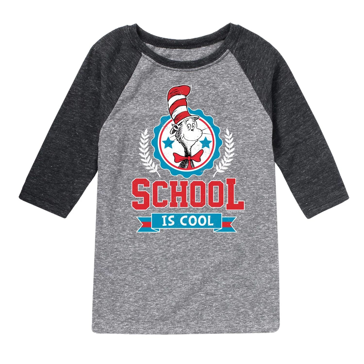

Футболка с рисунком реглан для мальчиков 8–20 лет Dr. Seuss School Is Cool Licensed Character, серый/черный