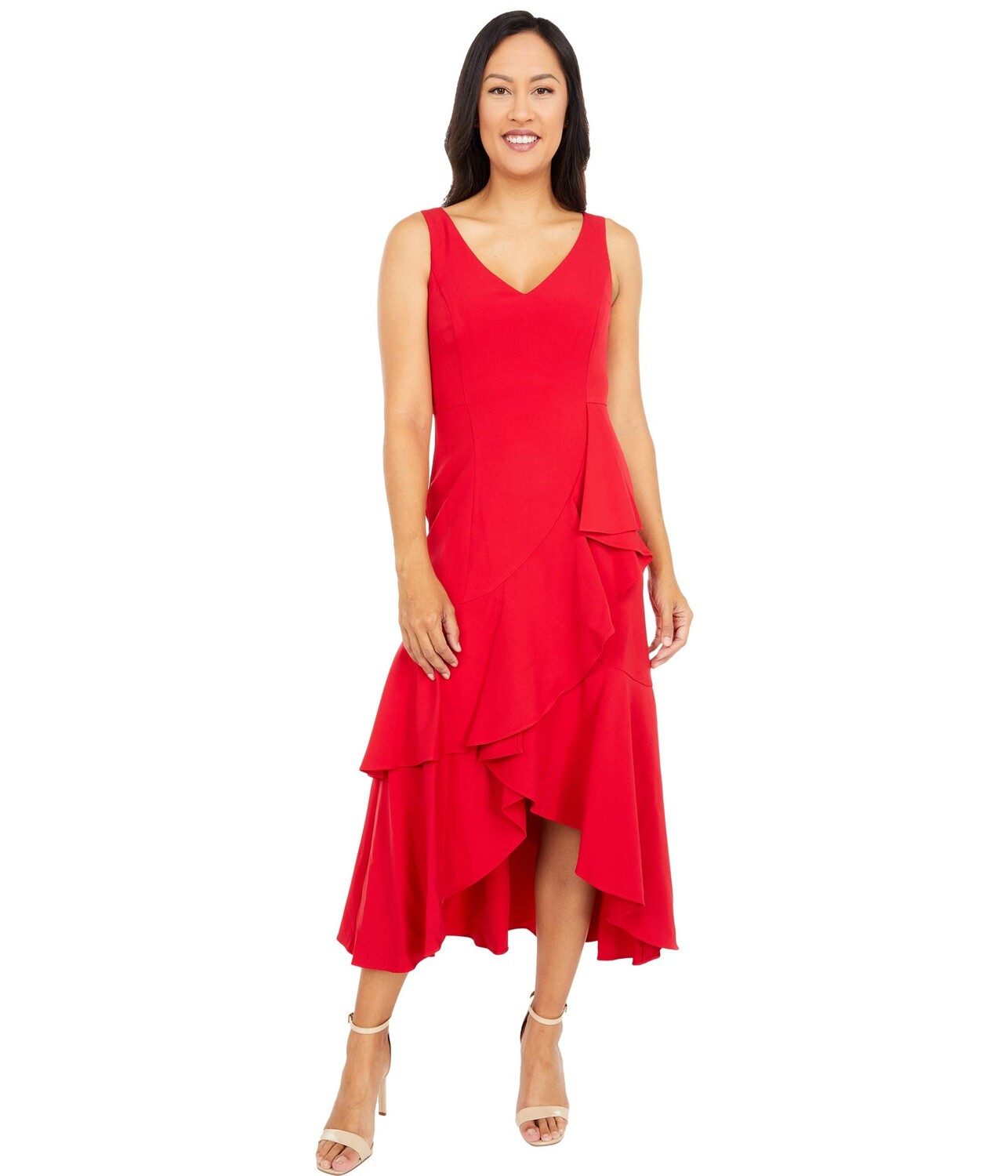 

Платье Taylor, Solid Stretch Crepe Asymmetrical Ruffle Skirt High-Low Dress