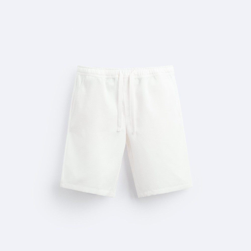Шорты-бермуды Zara Textured Lyocell - Cotton, белый шорты zara textured cotton песочный