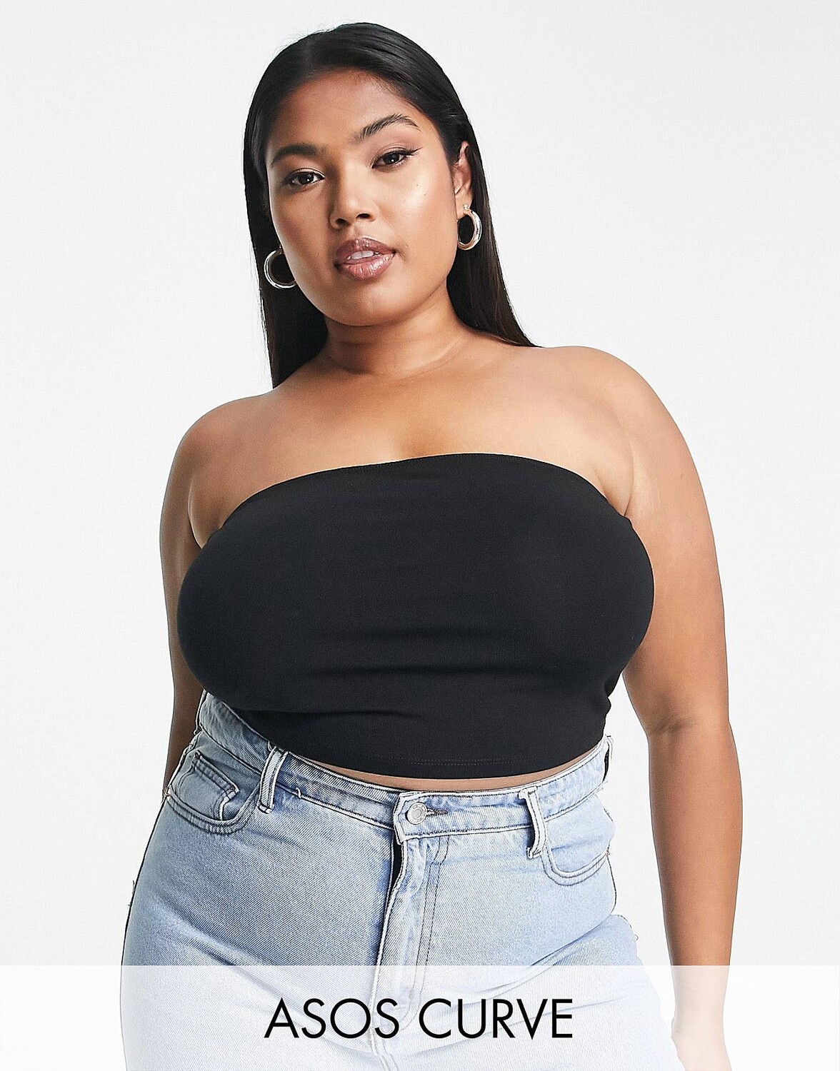 

Черный укороченный топ-бандо ASOS DESIGN Curve