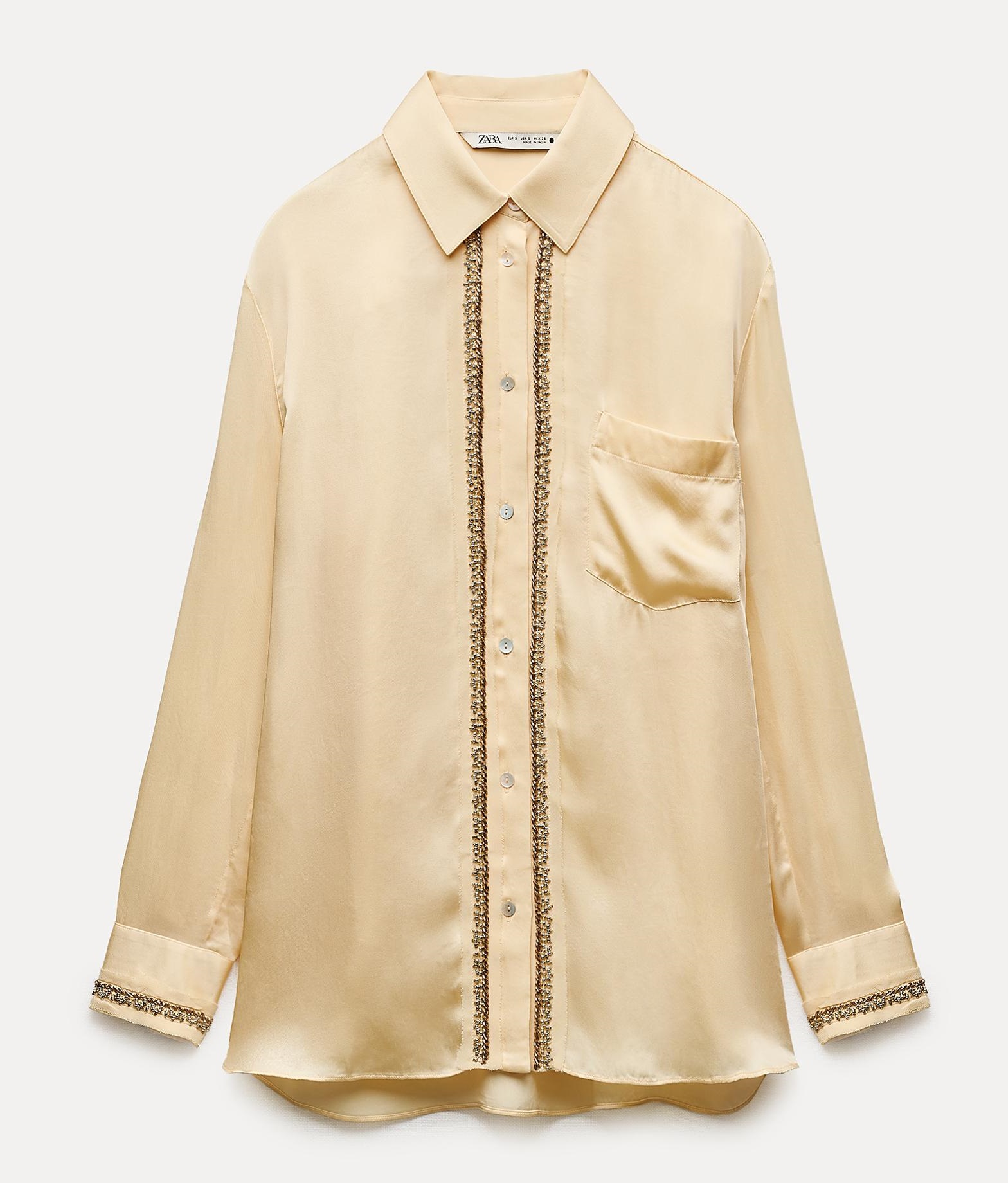Рубашка Zara Zw Collection Embroidered Satin, темно-желтый