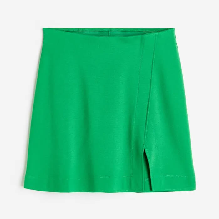 женская юбка с запахом на бедрах однотонная короткая юбка с запахом Юбка H&M Short Wrap-front, зеленый