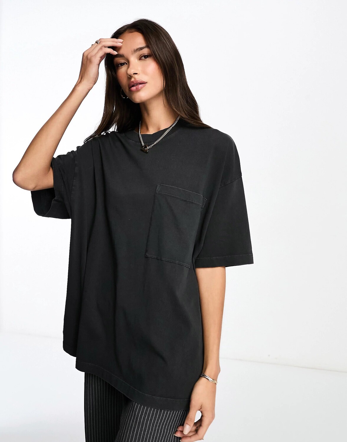

Футболка Asos Design Pocket Detail Boyfriend Fit Co-ord In Washed, черный