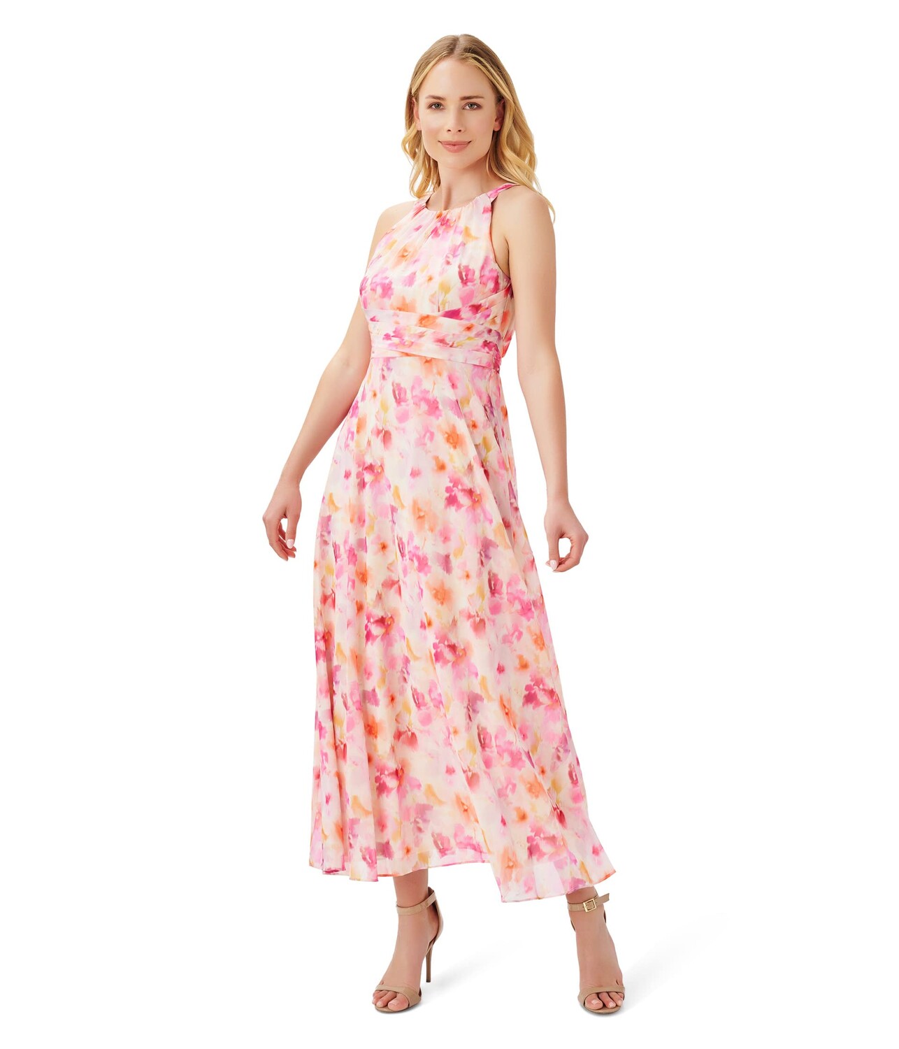 

Платье Adrianna Papell, Printed Chiffon Watercolor Floral Midi Dress