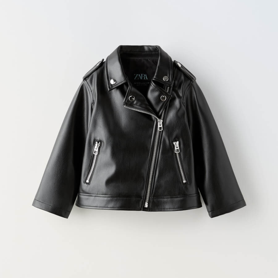 Куртка для девочки Zara Faux Leather, черный женская зимняя утепленная куртка из искусственной овечьей кожи свободная черная куртка оверсайз в байкерском стиле 2021