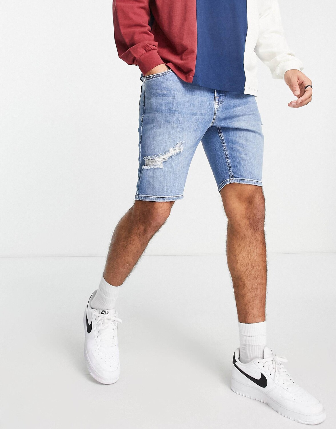

Синие джинсовые шорты скинни с прорехами ASOS DESIGN