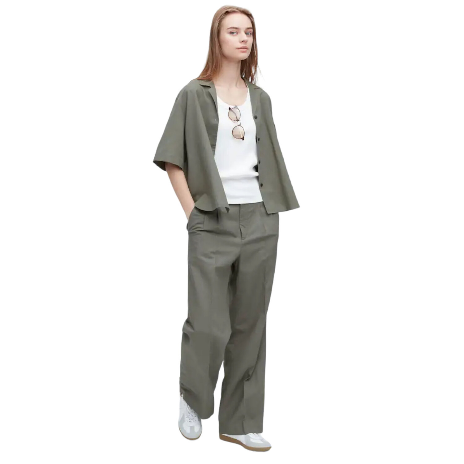 

Рубашка Uniqlo Linen Blend Short Sleeve, зеленый