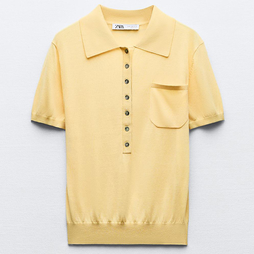 Поло Zara Plain Fine Knit, светло-желтый поло zara ribbed knit shirt светло бежевый