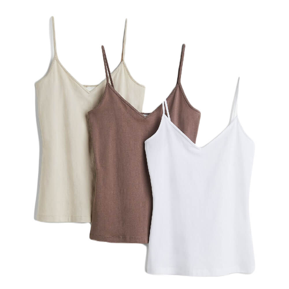 

Комплект топов H&M Cotton, 3 предмета, коричневый/белый/бежевый