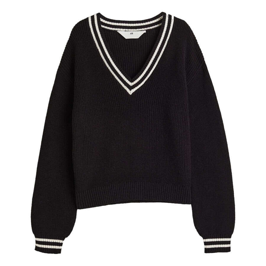 

Джемпер H&M Knit Cotton, черный/белый