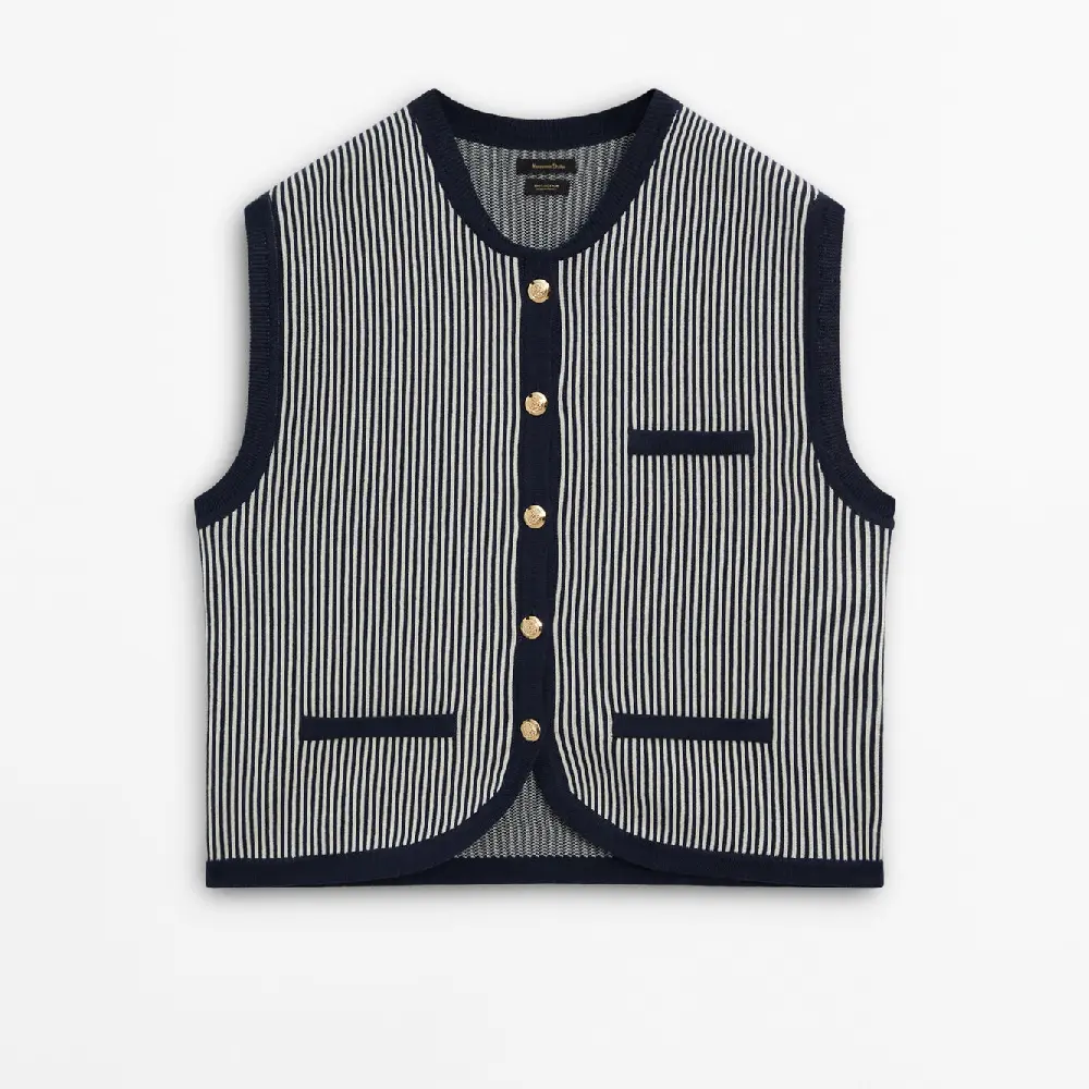 

Жилет Massimo Dutti Striped Knit With A Crew Neck, темно-синий