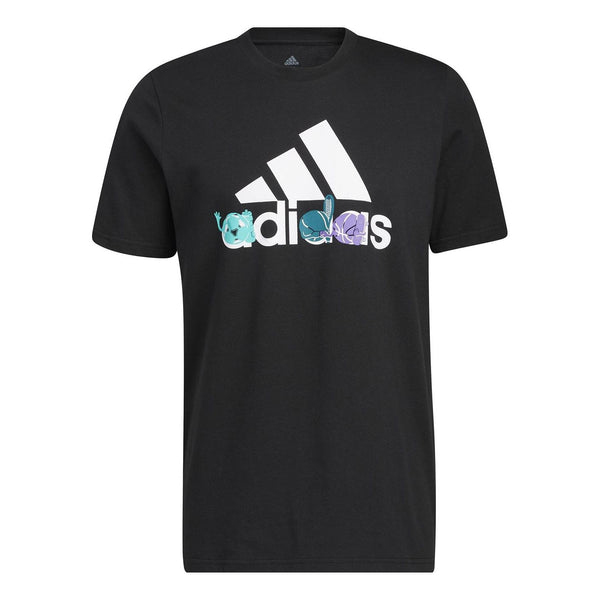 Футболка Adidas Logo Cartoon Pattern Printing Round Neck Short Sleeve Black T-Shirt, Черный футболка adidas cartoon graffiti alphabet logo pattern ib9427 черный